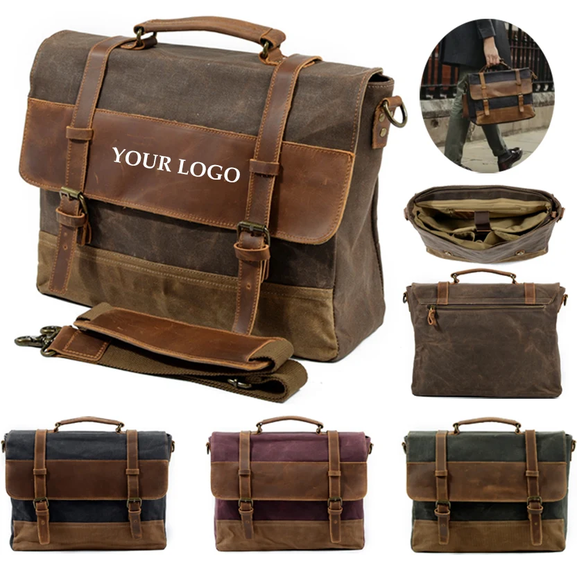 Canvas Leather Computer Laptop Briefcase Bag 1
