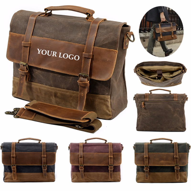 Canvas Leather Computer Laptop Briefcase Bag