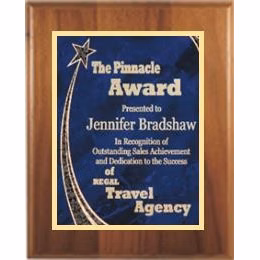 7" x 9" Cherry Finish Plaque with a Blue Rising Star Plate