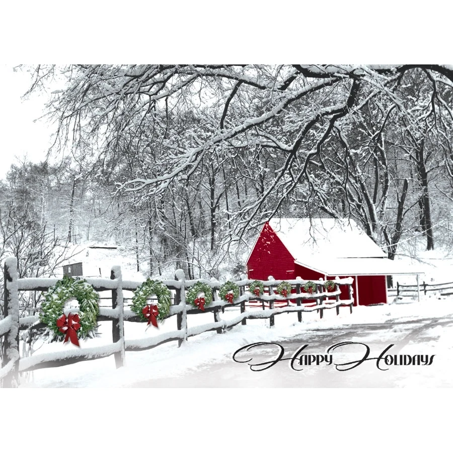 Country Farm Stand Winter Scene Christmas Card 1