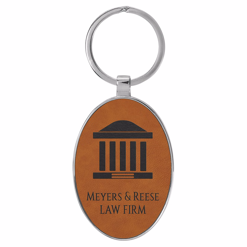 3" x 1 3/4" Leatherette/Metal Rawhide Oval Keychain