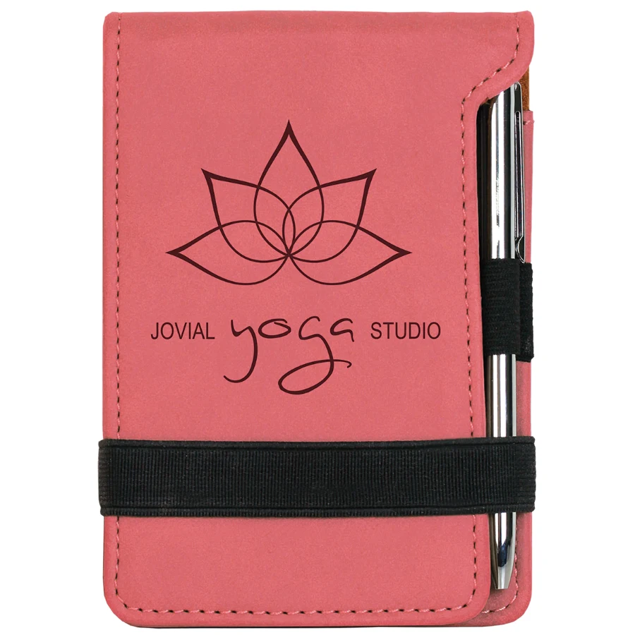 3 1/4" x 4 3/4" Pink Leatherette Mini Notepad with Pen 1