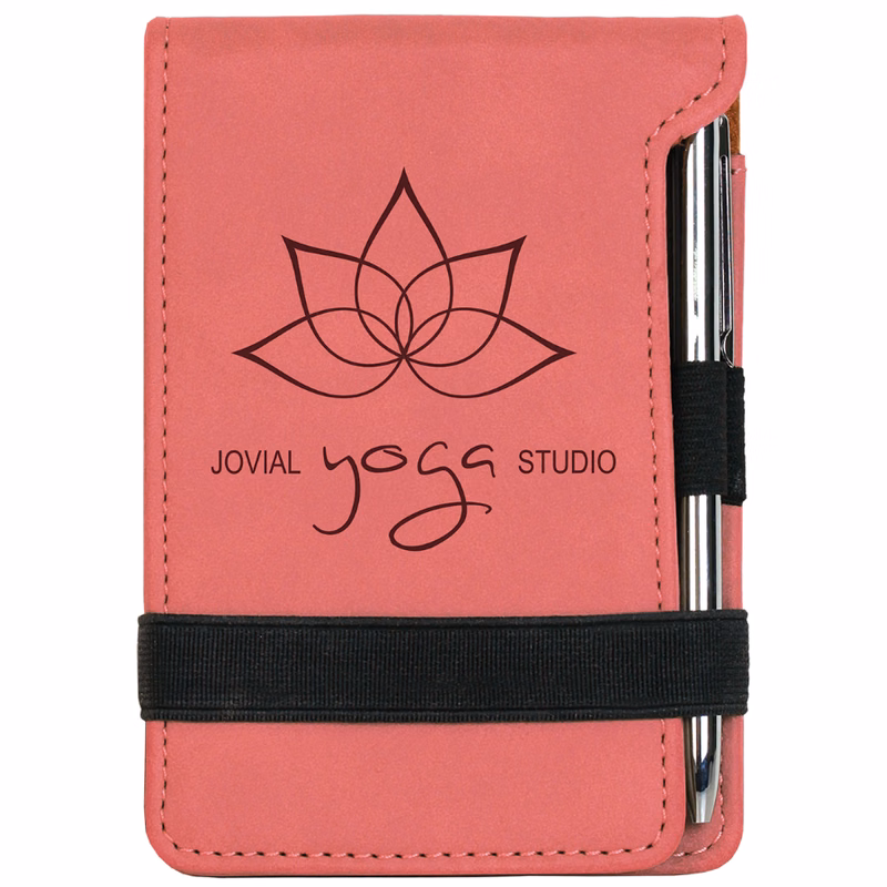 3 1/4" x 4 3/4" Pink Leatherette Mini Notepad with Pen