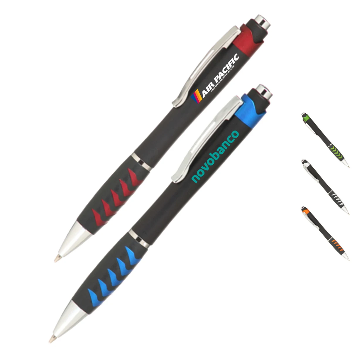 Ballpoint Pens w/Metallic accents & Colored Grip Plastic Pen 1