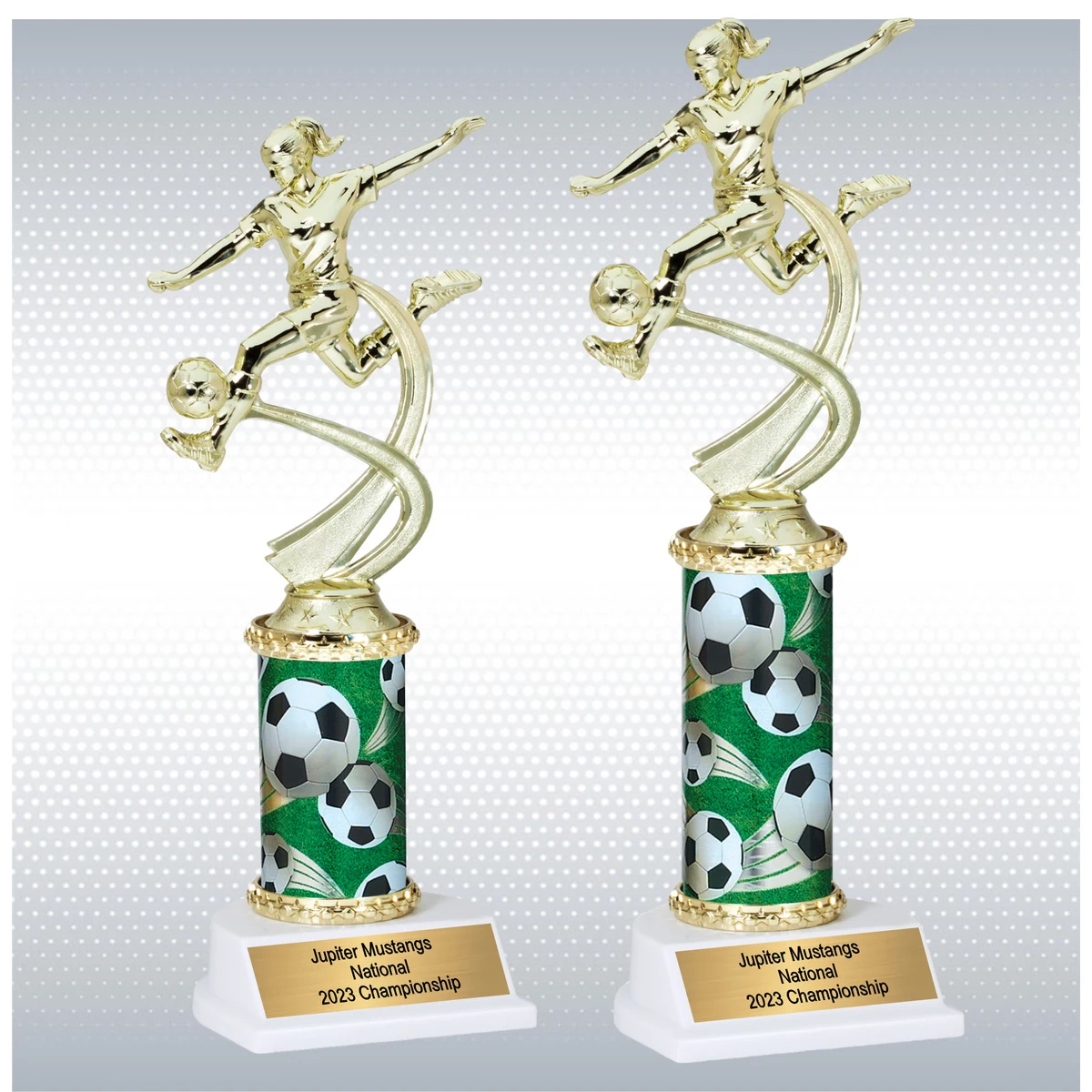 Assembled Female Soccer Trophy w/ White Base 1
