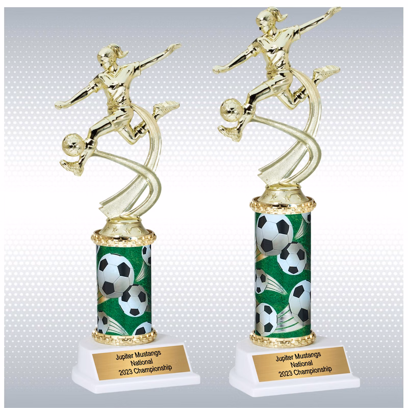 Assembled Female Soccer Trophy w/ White Base