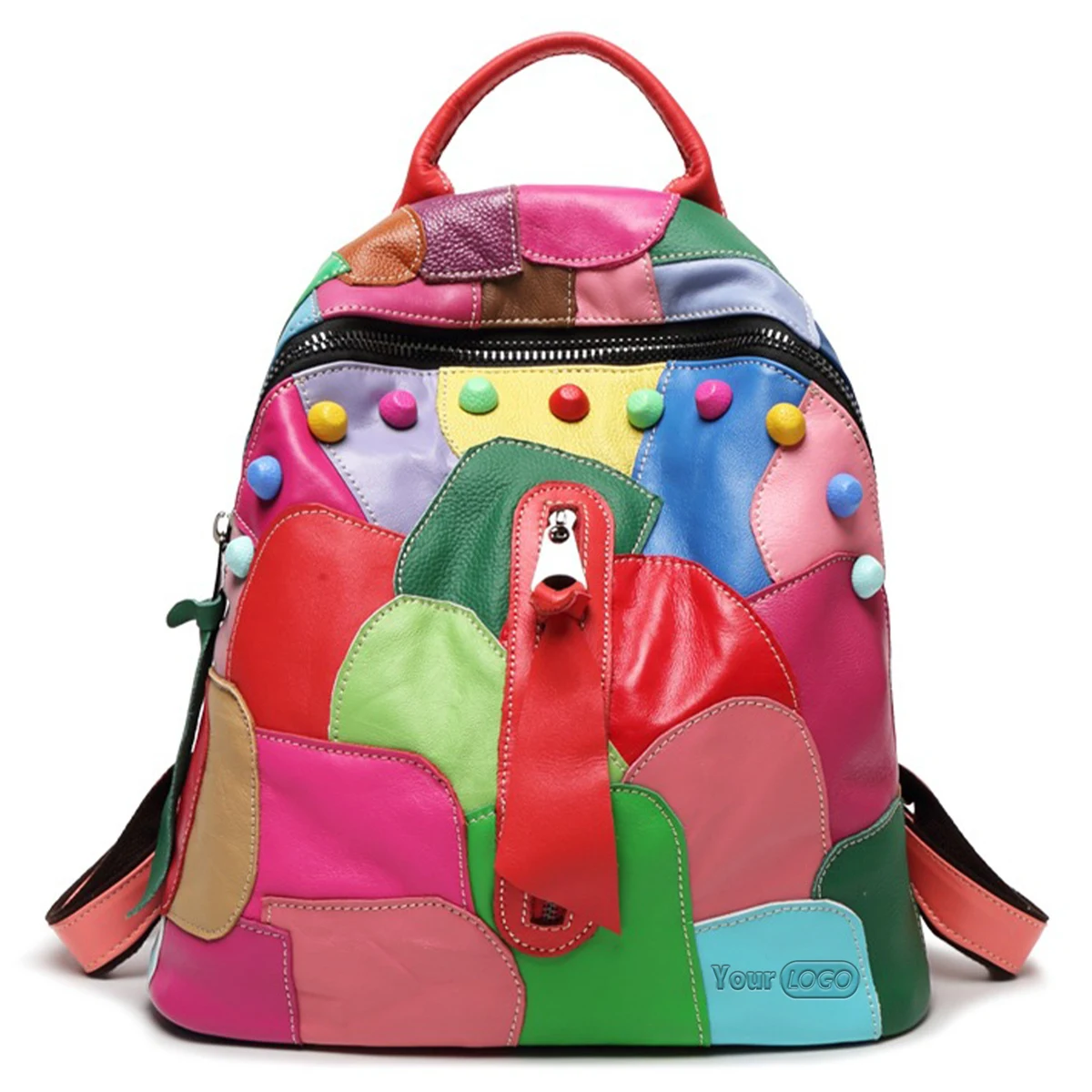 Genuine Leather Large capacity paneled backpack for women 1