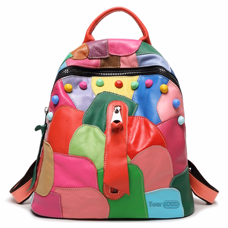 Genuine Leather Large capacity paneled backpack for women