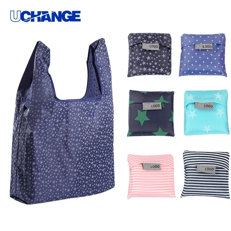 Foldable Reusable Grocery Shopping Bags Set, custom tote bag with logo imprint 1