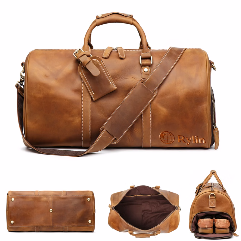 Crazy Horse Leather Shoulder Crossbody Travel Bag for Trips