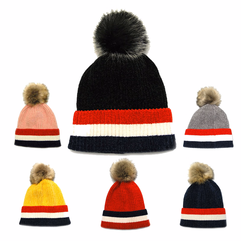 College Style Fur Ball Knitted Hat