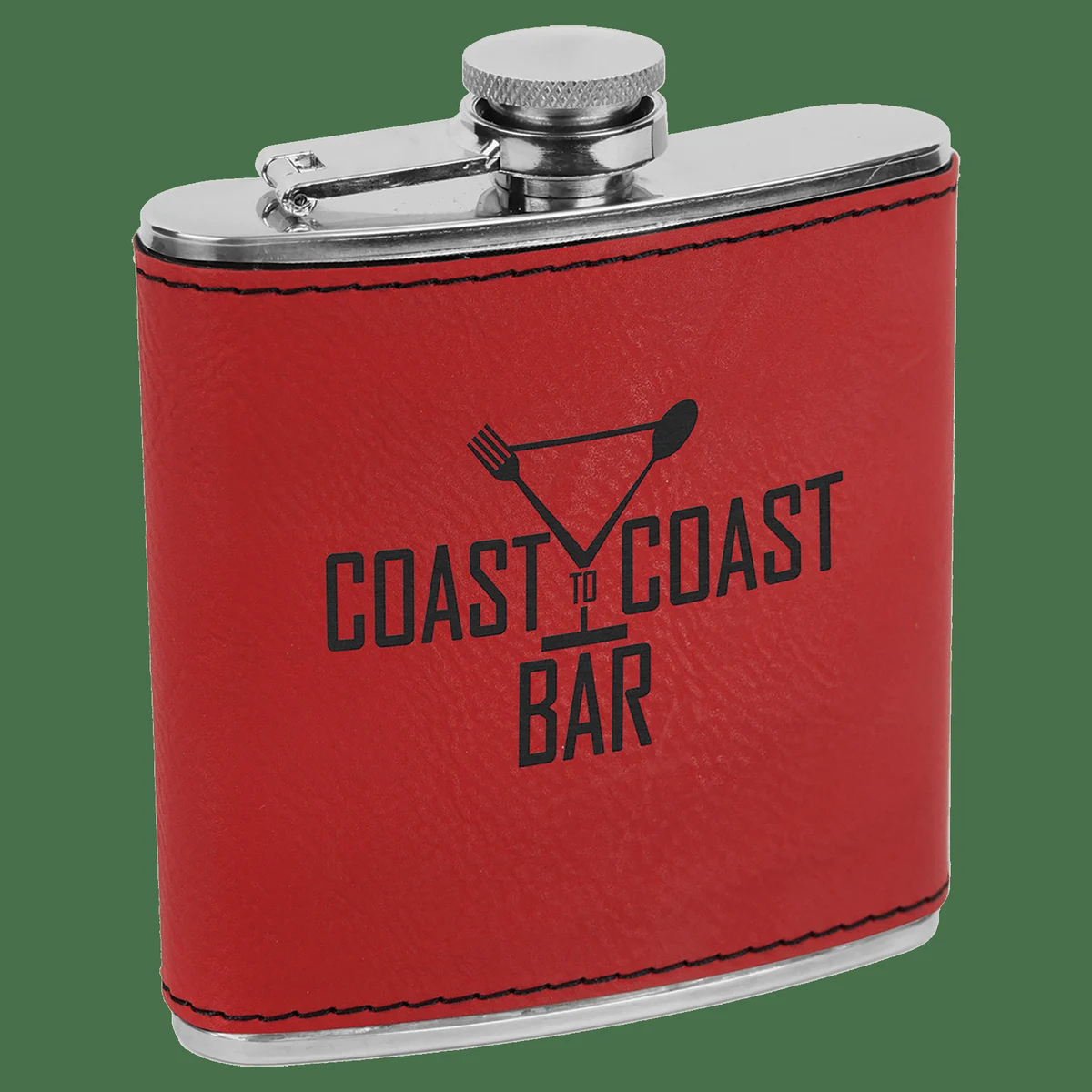 6 oz. Red Leatherette Stainless Steel Flask, custom water bottle with logo imprint 1
