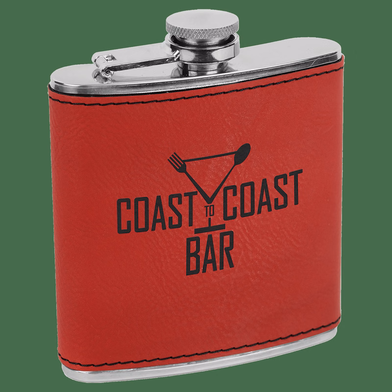 6 oz. Red Leatherette Stainless Steel Flask