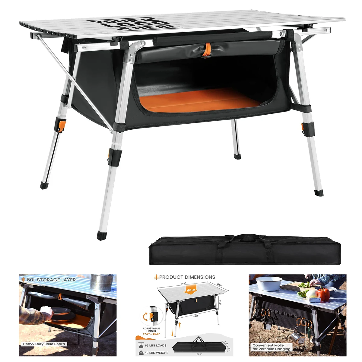 Roll-Up Aluminum Portable Beach Folding Camping Adjustable Height Picnic Table with Storage Bag 1