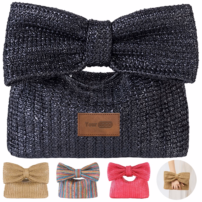 Straw Solid Color Bow Handbag