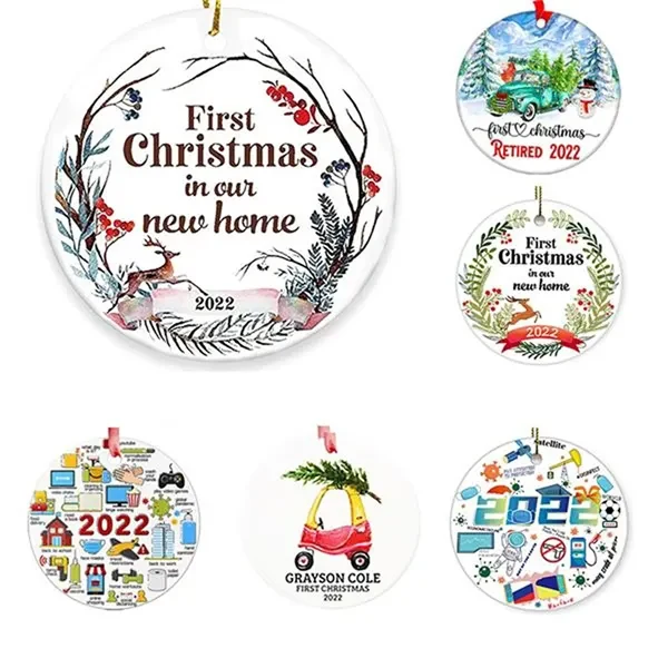 3" Round Ceramic Ornaments with String 1