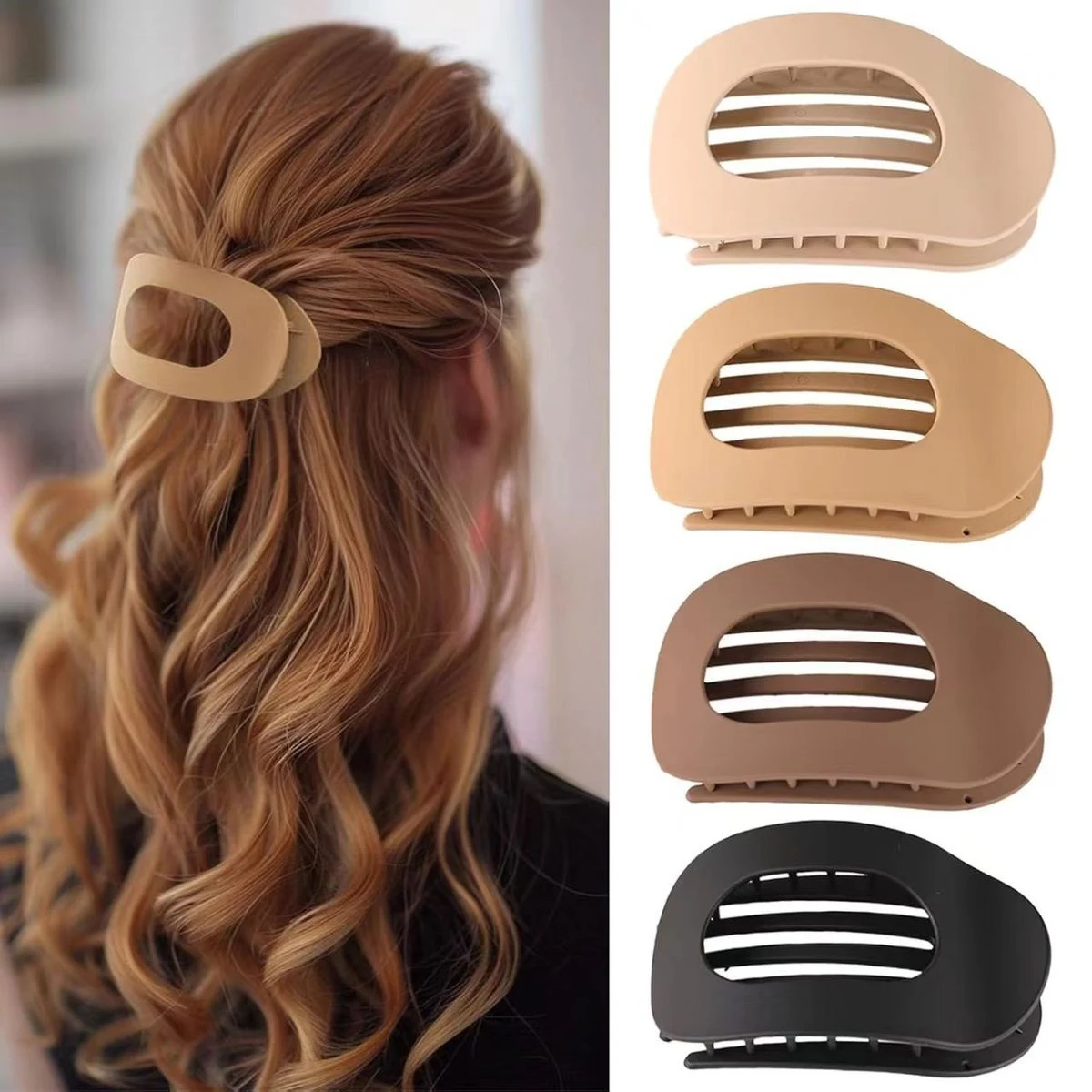 The large-sized oval plastic hairpin holder used by the lady 1