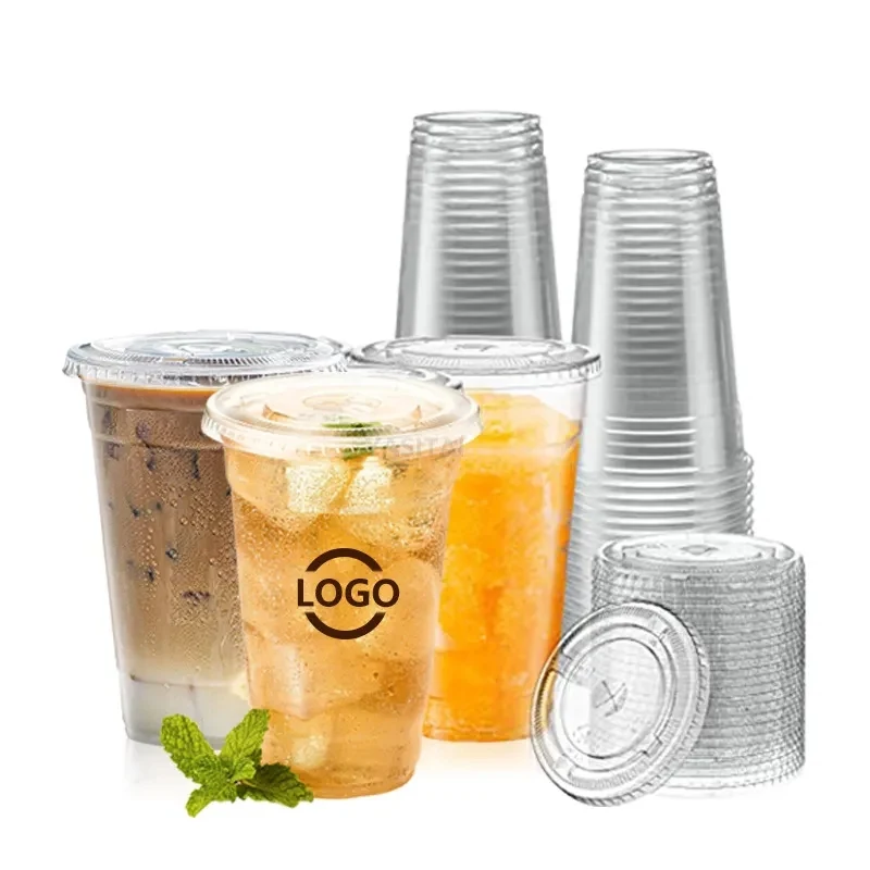 16oz Disposable Plastic PET Beverage Drink Cup with Lid 1