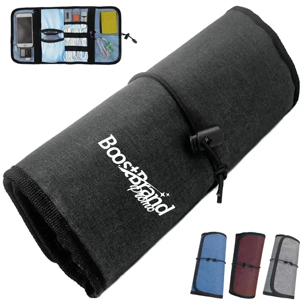 Custom Roll-Up Travel Electronics & Cable Organizer — Portable Storage 1