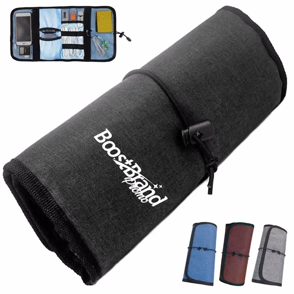 Custom Roll-Up Travel Electronics & Cable Organizer — Portable Storage