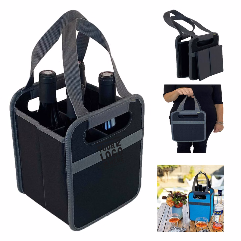 6.75 x 7.75 x 10.9 Inches 4-Bottle Wine Tote Bag