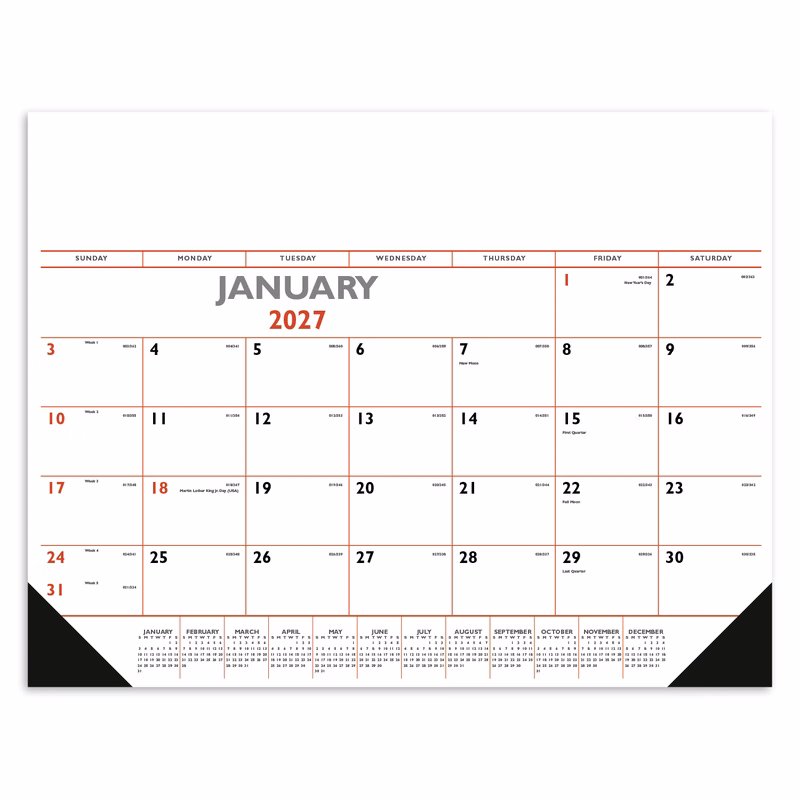 Triumph® Calendars Red & Black Desk Pad with Vinyl Corners