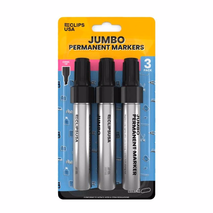 Jumbo Permanent Markers - 3 Pack Chisel Tip Black