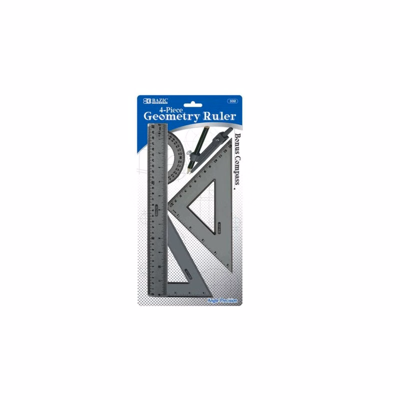 Geometry Ruler Sets - 4 Piece + Bonus Compass
