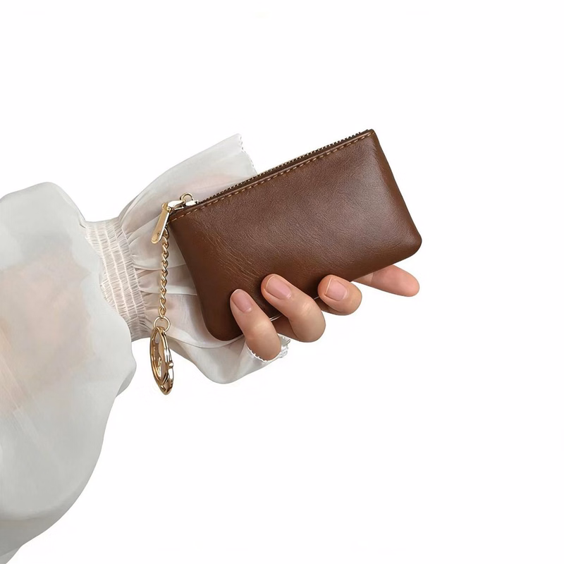 Small Leather Change Pouch with Keychain
