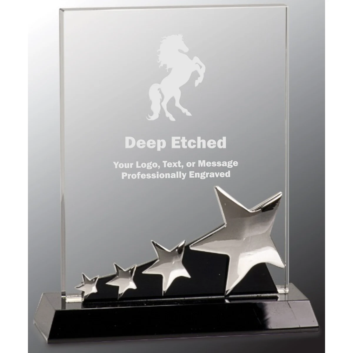 7" Rectangle Crystal Award with Silver Stars on Black Pedestal Base 1