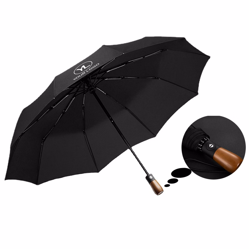 46" Arc High-quality Auto Open Umbrella w Wooden Handle