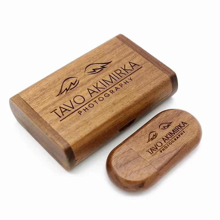 Oval Wood USB with Flip Top Box