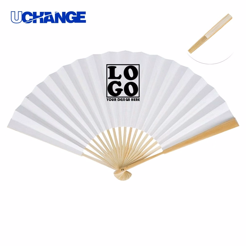Folding Paper Hand Fan with Wood Handle for Events