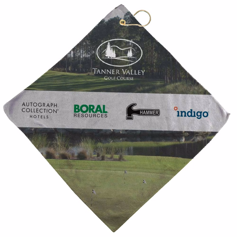 16" x 16" Full Bleed Microfiber Golf Towel W/ Hook & Grommet