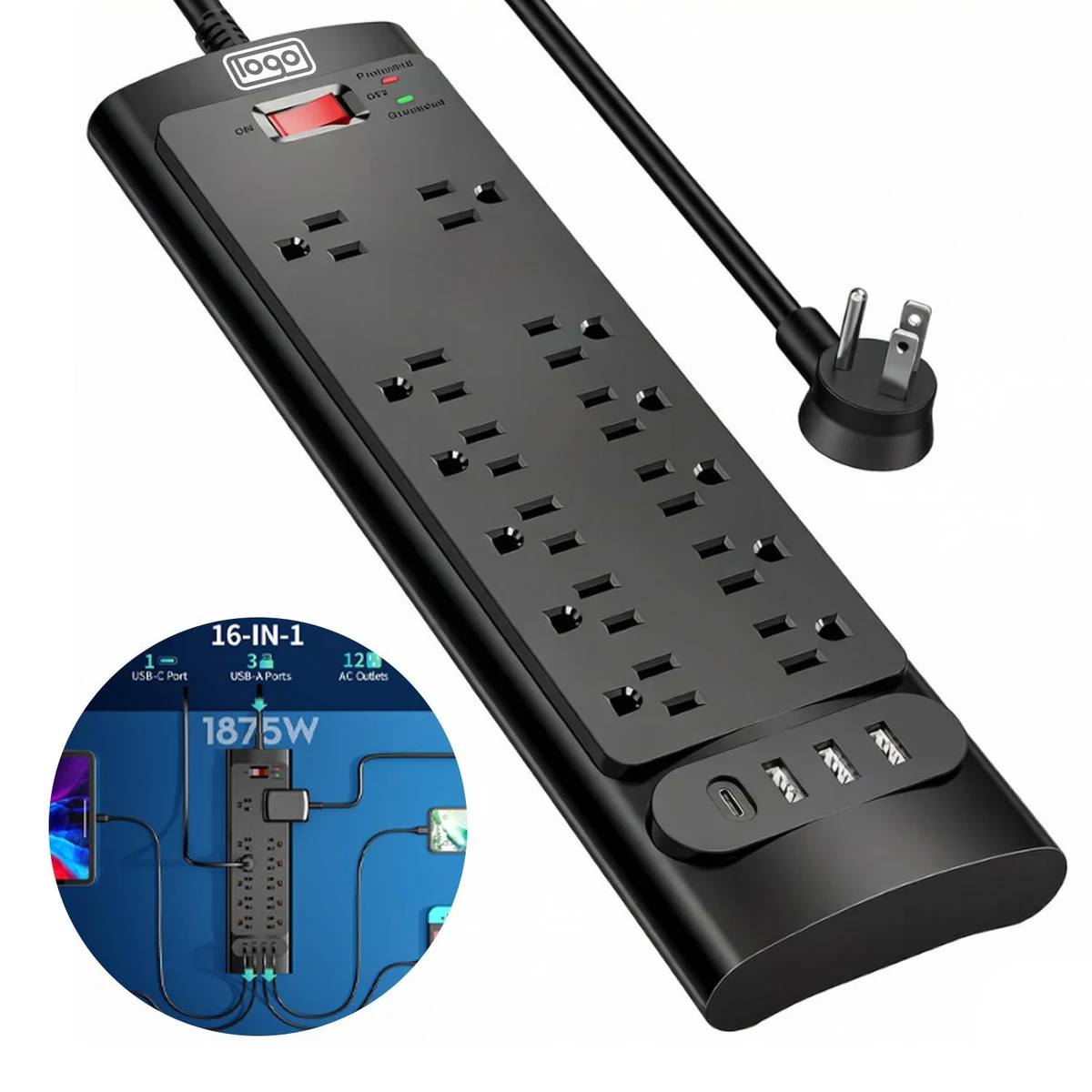 16-in-1 US Multi-Functional Surge Protector Power Strip 1