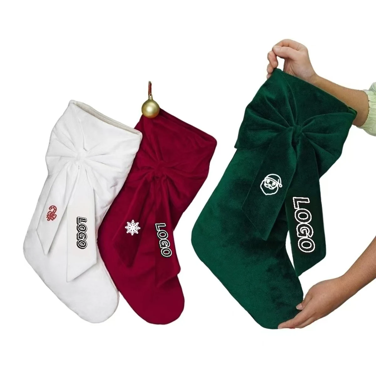 Velvet Bow Christmas Stocking 1