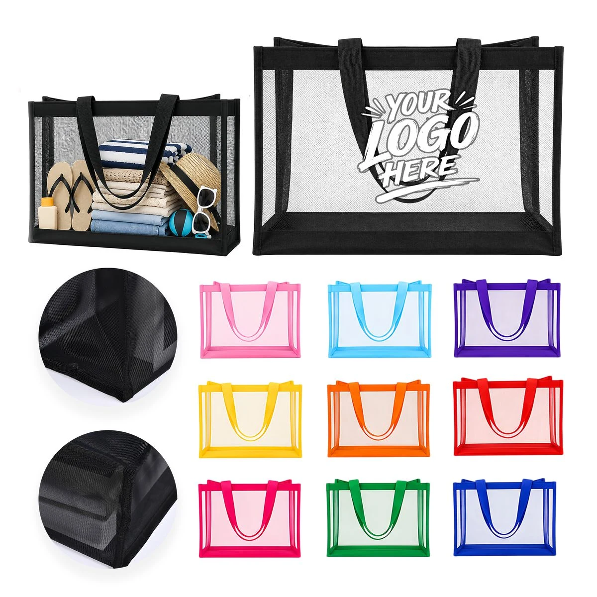 Large Mesh Beach Tote Sand Proof Travel Bag, custom tote bag with logo imprint 1