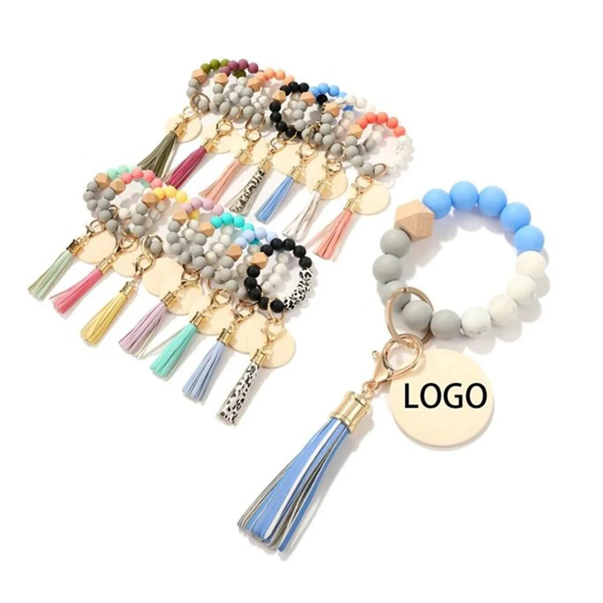 Silicone Key Bead Wood Bracelet Keychain 1