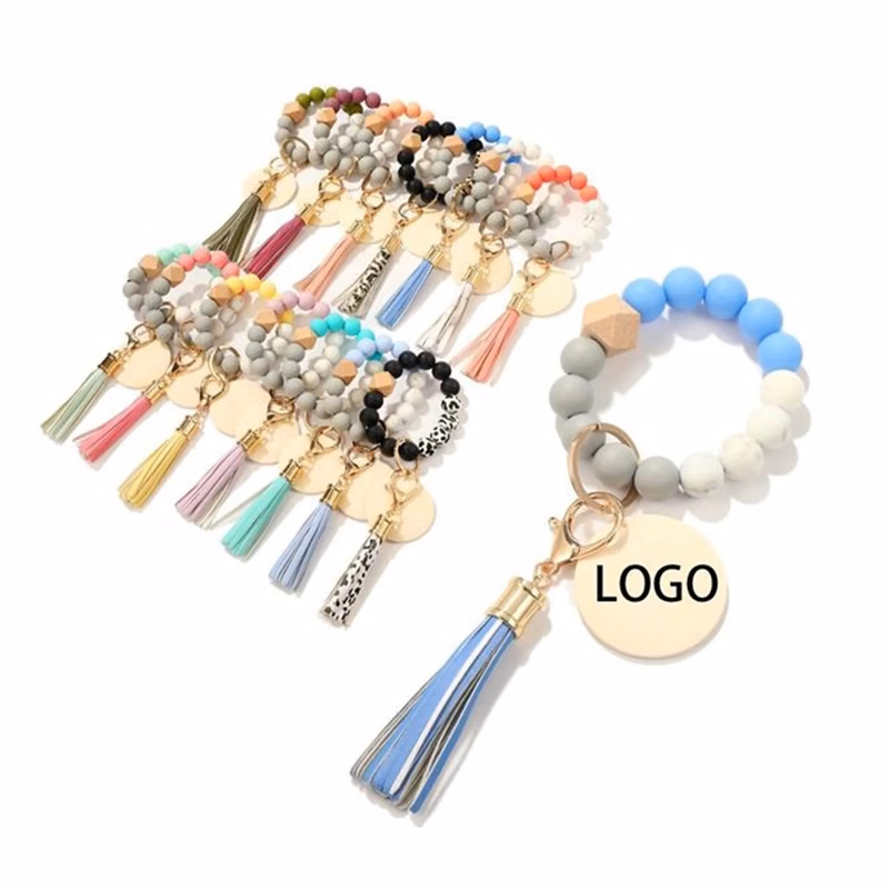 Silicone Key Bead Wood Bracelet Keychain