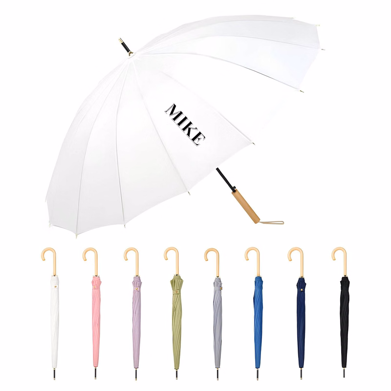 Umbrella with Straight Wooden Handle