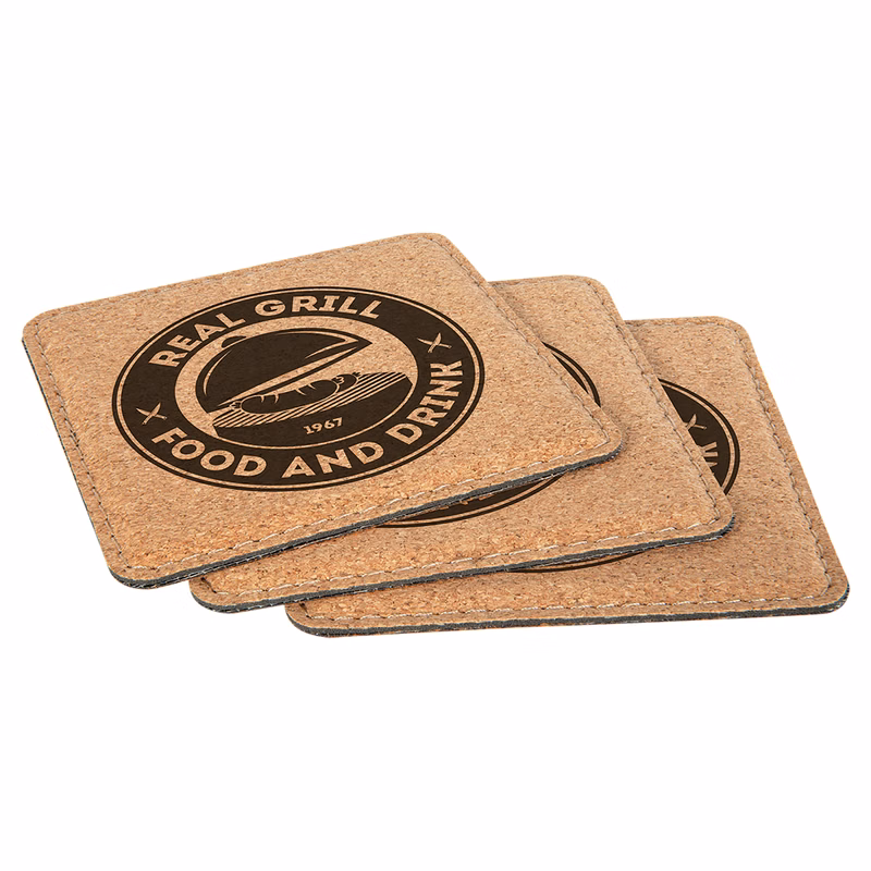 4" x 4" Square Cork Coaster with Stitching