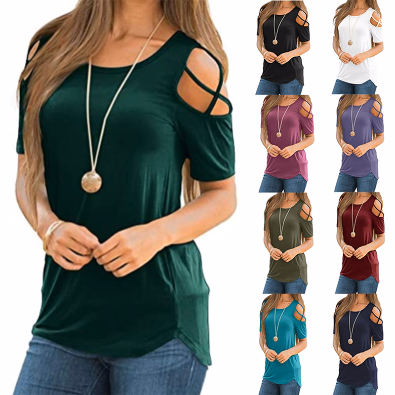 Women'S Off Shoulder Round Neck T Shirt