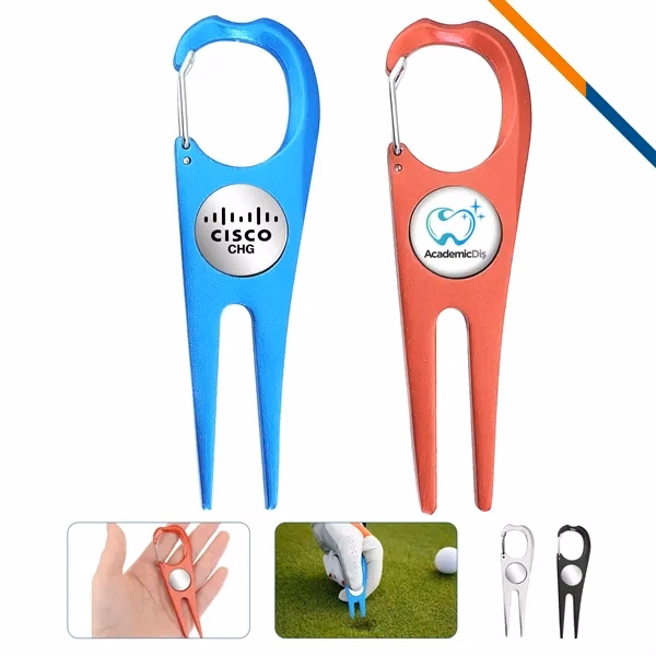 Custom Aluminum Golf Divot Tool with Carabiner & Magnet — Tournament Giveaway