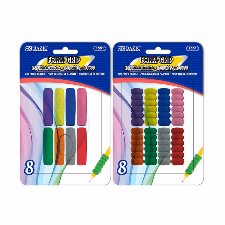 Pencil/Pen Grips - 8 Count Assorted Colors & Designs