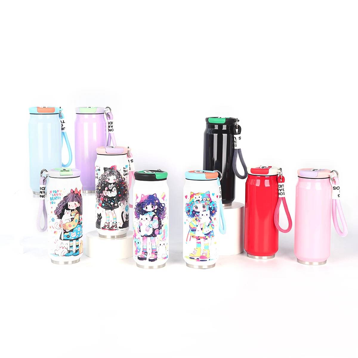 17 oz Can-Shaped Insulated Water Bottle W/ Handle Strap 1