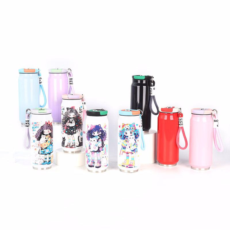 17 oz Can-Shaped Insulated Water Bottle W/ Handle Strap