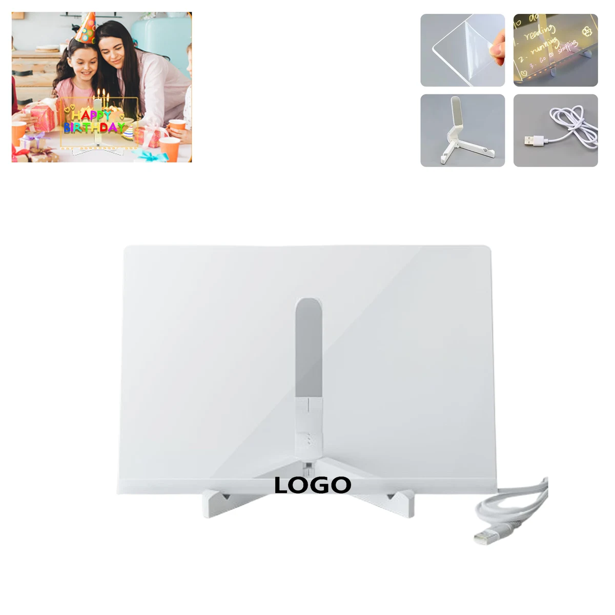 Clear Desktop Acrylic Whiteboard With Light Up Stand 1