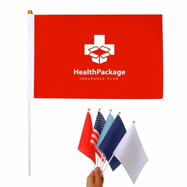 Custom Full Color Polyester Stick Flag with Golden Dome — Trade Show Banner