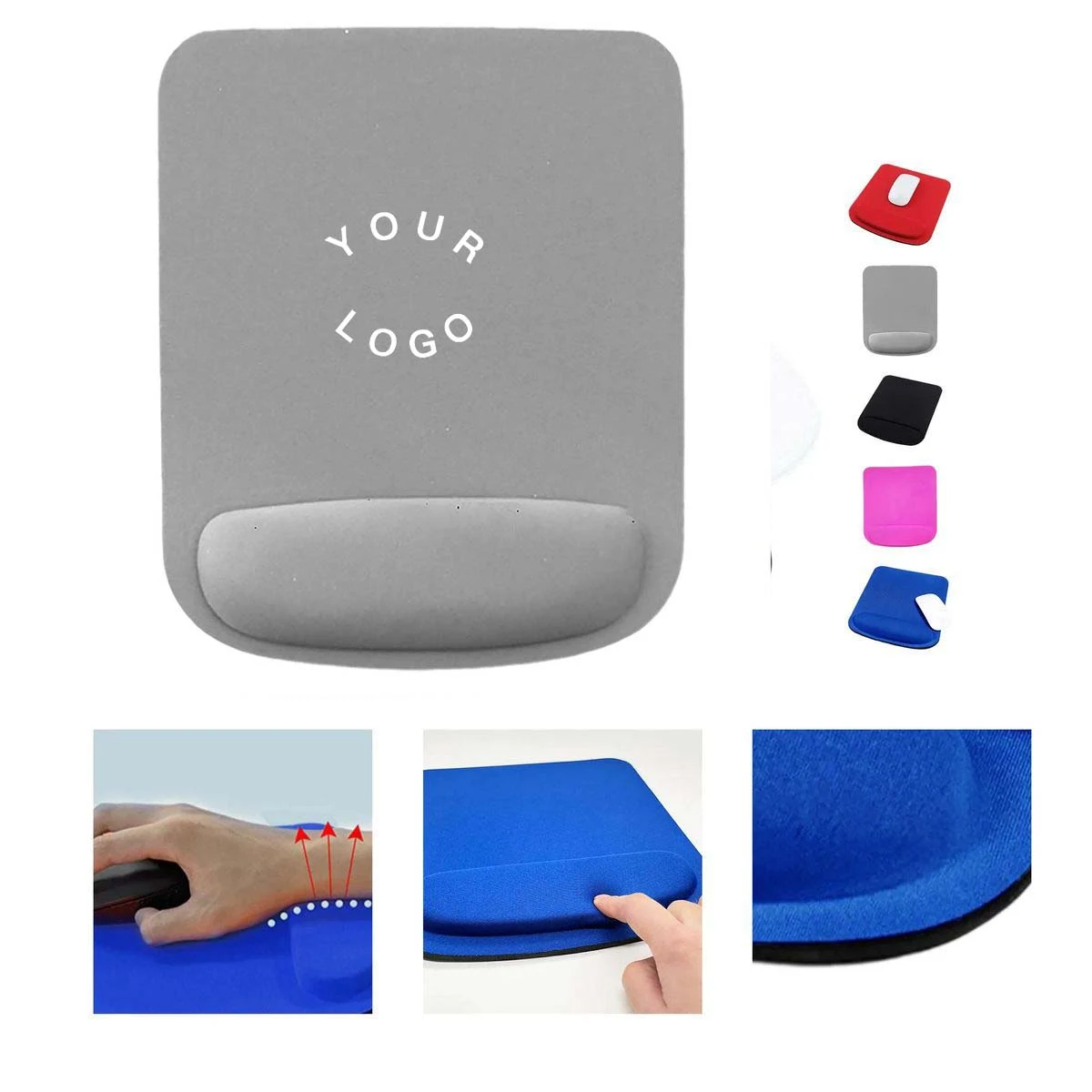 Durable Mouse Pad with Non Slip Base and Wrist Rest, custom desk accessory with logo imprint 1