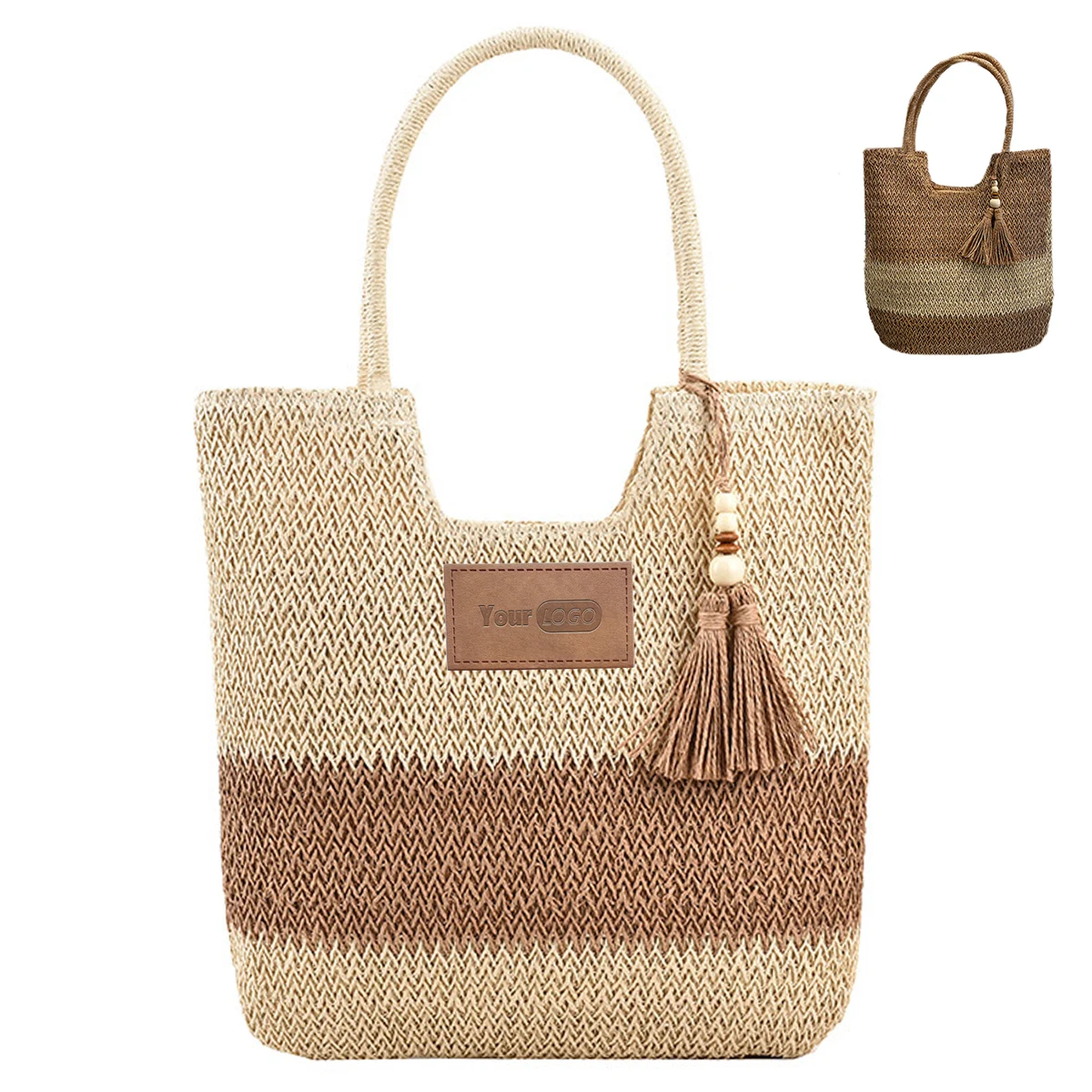Jute Straw Bag Beach Woven Tote Large Rattan Shoulder Bag 1